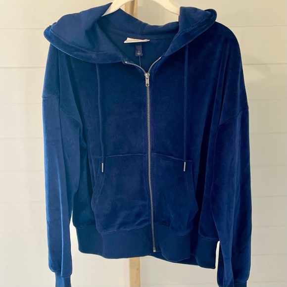 Universal Thread Sweaters - Universal Thread Women's Velour Hoodie Sweatshirt Navy‎ Blue - Small